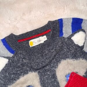 Mini Boden Gray Sweater with Blue Stripes and Animal Design